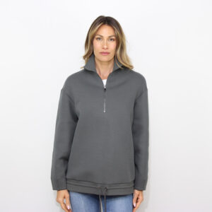 Felpa Madia mezza zip in doppio jersey tecnico piombo