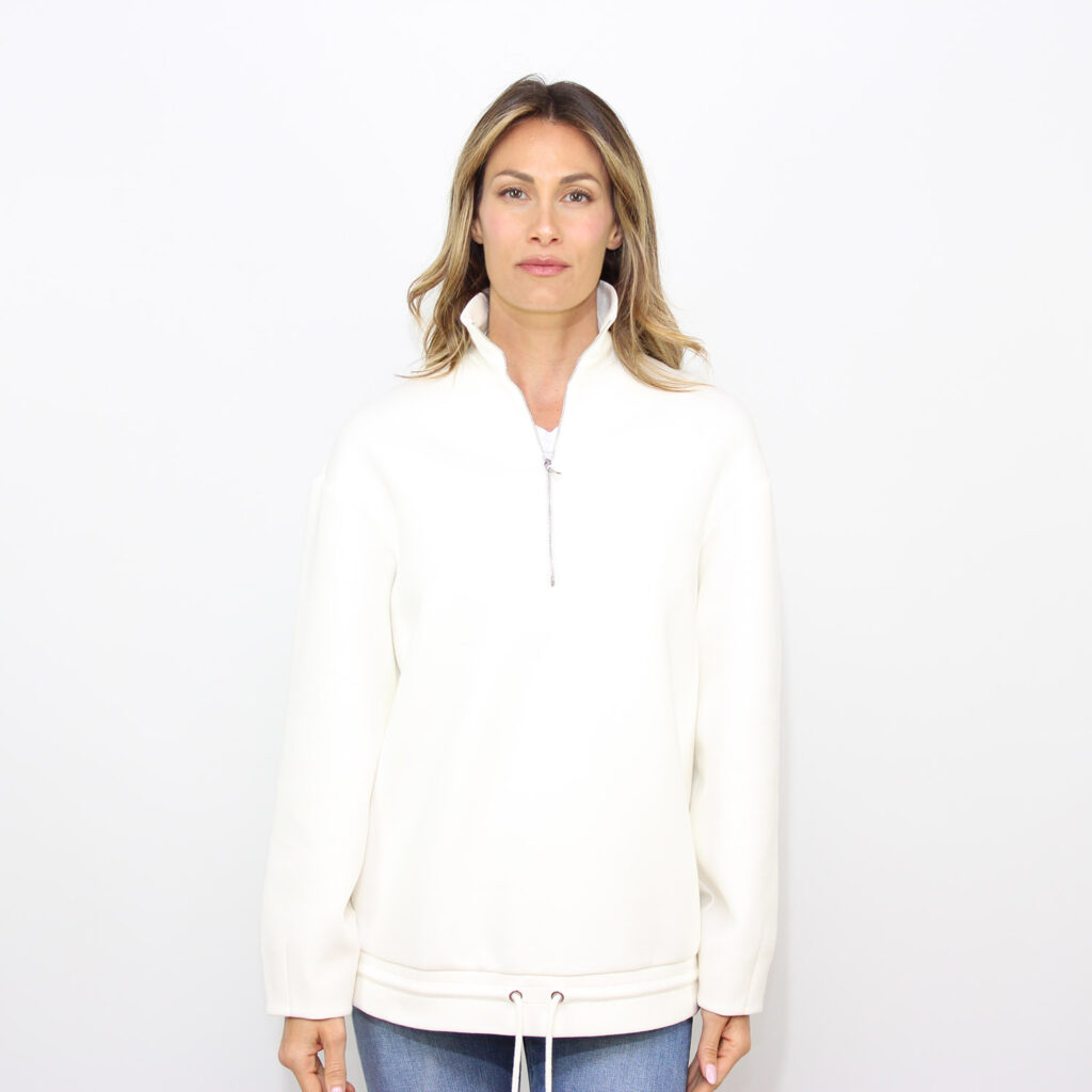 Felpa Madia mezza zip in doppio jersey tecnico bianco