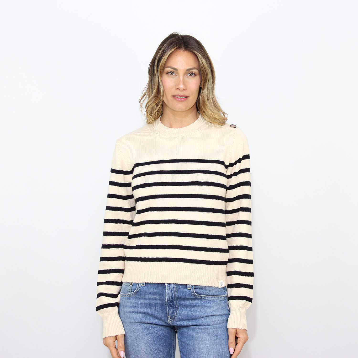 Maglia Viviane rig in tricot di cotone a righe merengue - blue
