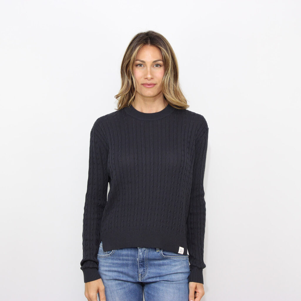 Maglia New Forsizia girocollo a trecce in cotone blu grafite