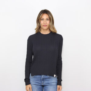 Maglia New Forsizia girocollo a trecce in cotone blu grafite