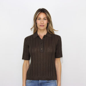 Polo a coste piatte Rivetto in lino testa di moro