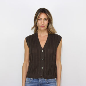 Gilet scollo V Ranghi in lino testa di moro