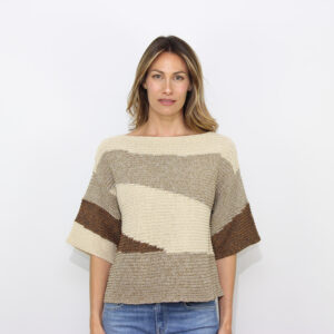 Maglia scollo barca con intarsio beige