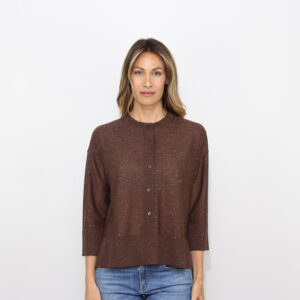 Maglia scollo serafino con micropaillettes cioccolato