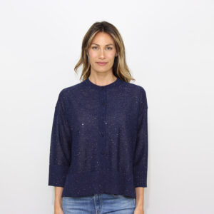 Maglia scollo serafino con micropaillettes blu