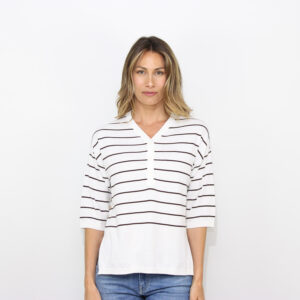 Serafino rigata in maglia a righe bianco