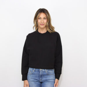 Felpa girocollo regular in jersey double e popeline con cintura nero