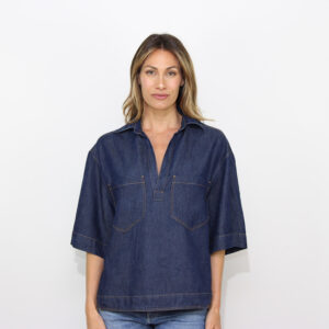 Camicia regular in denim fisso lyocell lavaggio scuro pulito