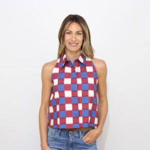 Camicia check smanicata rosa multicolor