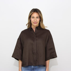 Camicia cropped Rito in lino testa di moro
