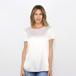 T-shirt Cortona in raso di seta stretch bianco