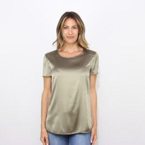 T-shirt Cortona in raso di seta stretch loden