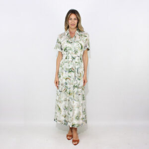 Abito Galli in voile di cotone e seta bianco fantasia