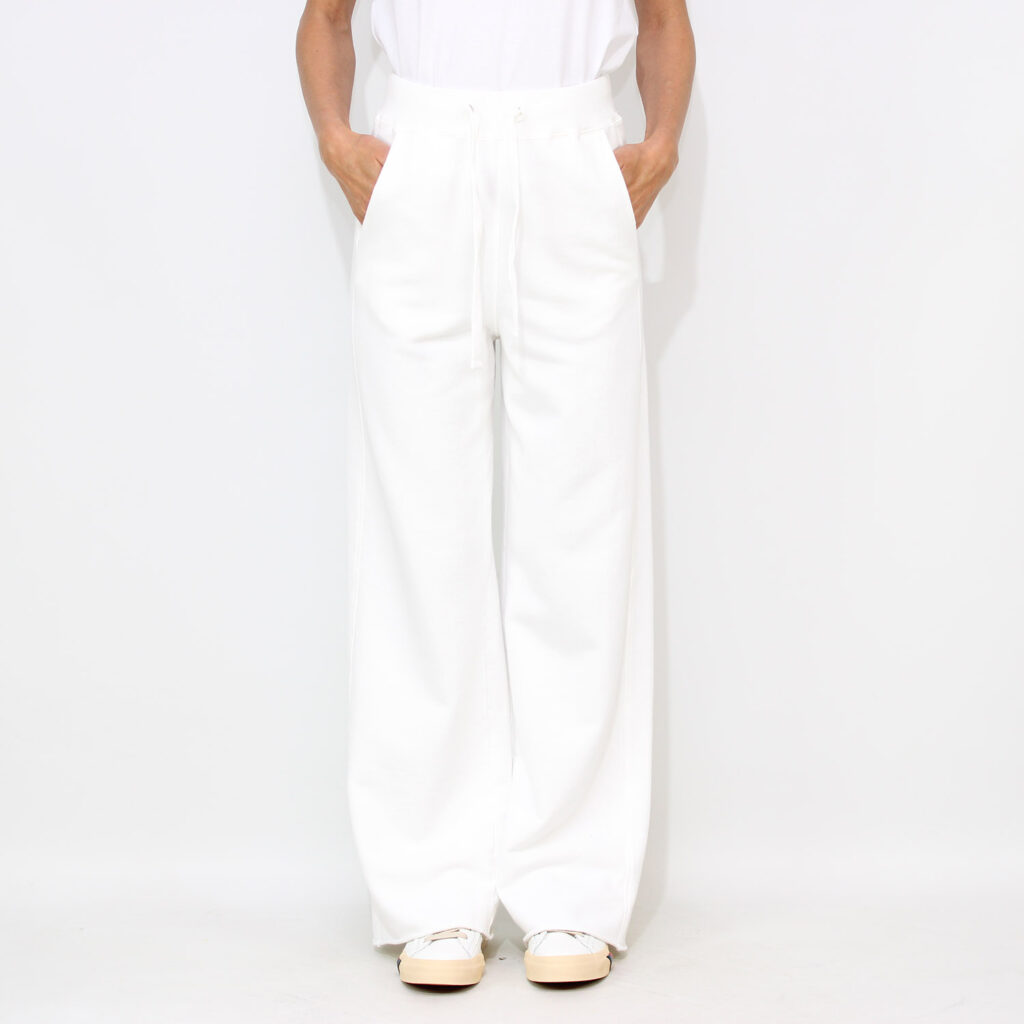 Pantalone wide leg in felpa di cotone garzato bianco