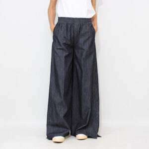 Jeans Roos elasticato in vita gamba larga in denim fisso lavaggio medio scuro pulito