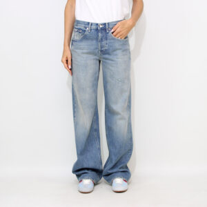 Jeans wide leg Jacklin in denim fisso lavaggio vintage chiaro con rottura