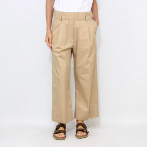 Pantalone con elastico in vita e pinces nocciola