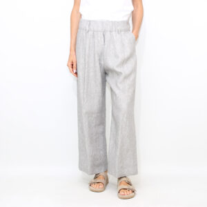 Pantalone con elastico in vita e pinces lino grigio