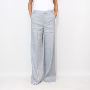 Pantalone a palazzo Odino in chevron di lino e viscosa azzurro