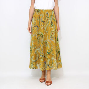 Gonna svasata Falena in creponne stampata cognac