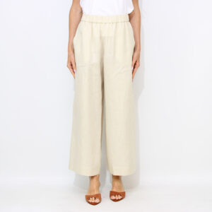 Pantalone Canneti in lino lavato con vita elasticizzata latte