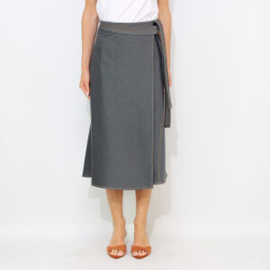 Gonna midi Rane in jersey effetto denim piombo