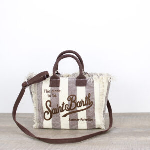 Borsa Colette in canvas righe verticali panna e moro