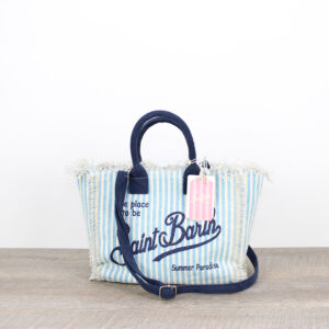 Borsa Colette in canvas righe verticali panna e azzurra