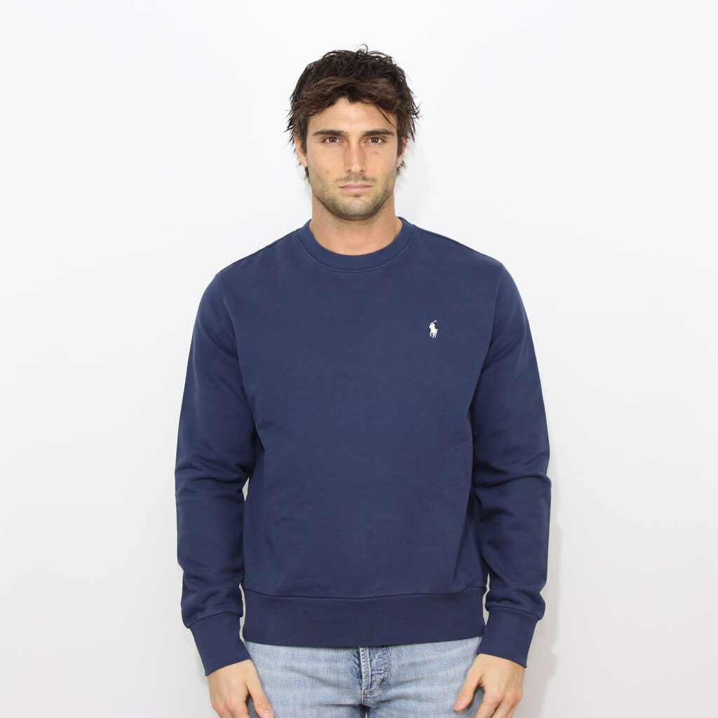 Felpa girocollo in cotone loopback blu