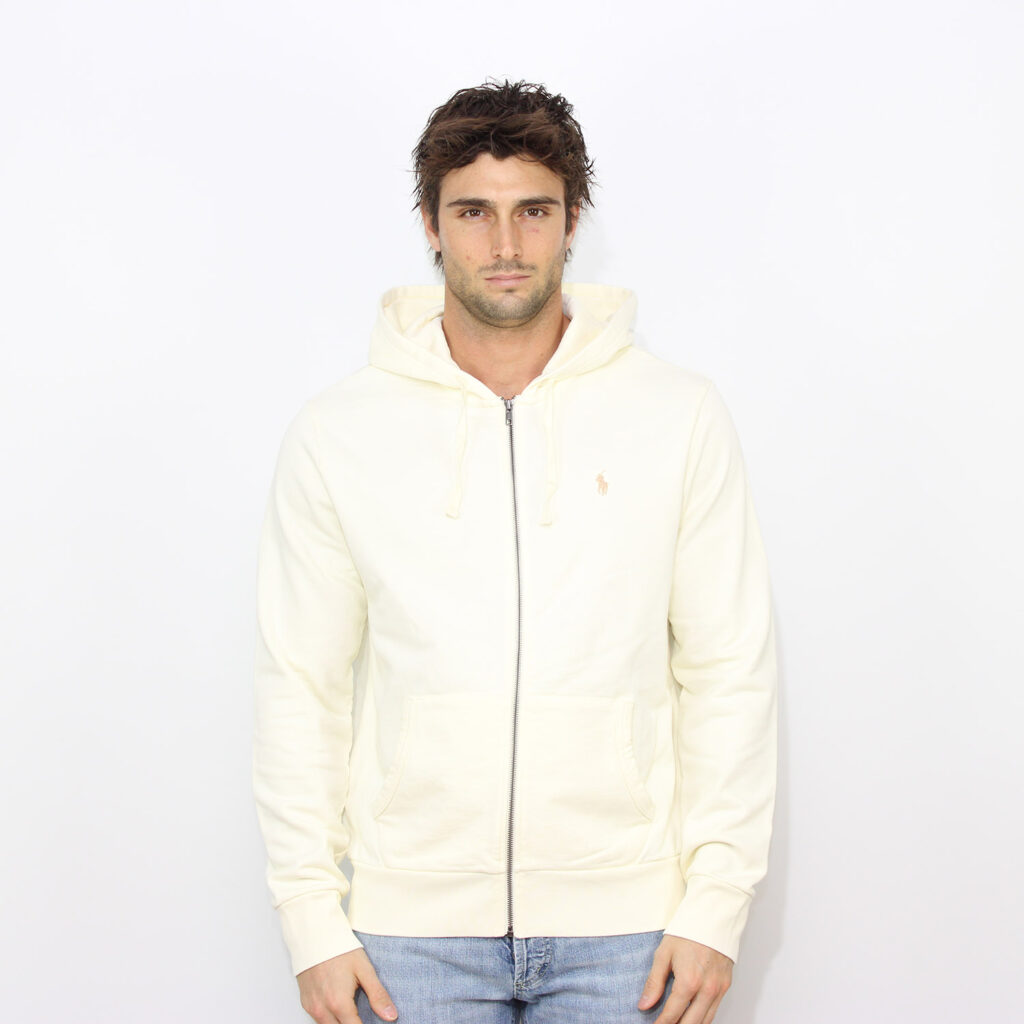 Felpa fullzip con cappuccio in cotone loopback clubhouse cream