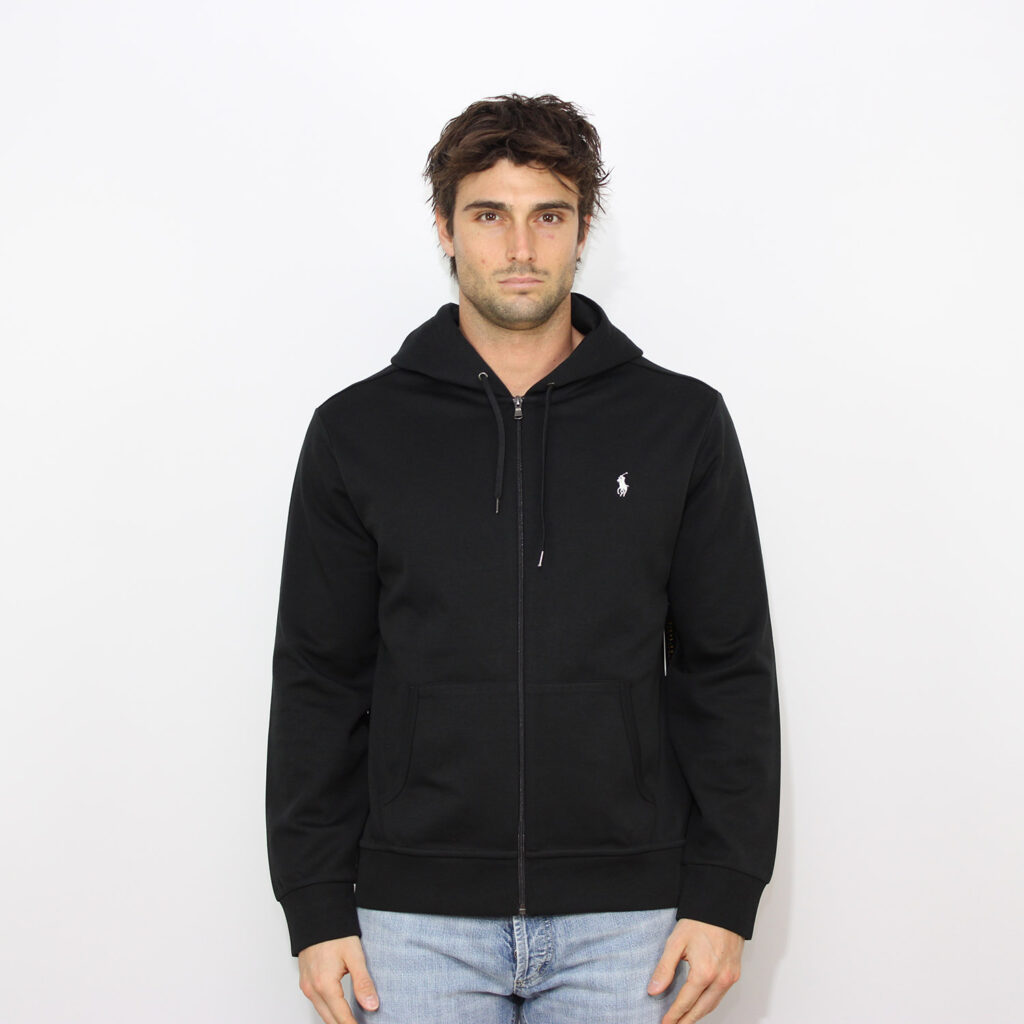 Felpa fullzip con cappuccio double knit tech nero