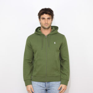 Felpa fullzip con cappuccio double knit tech verde oliva