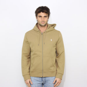 Felpa fullzip con cappuccio double knit tech kaki