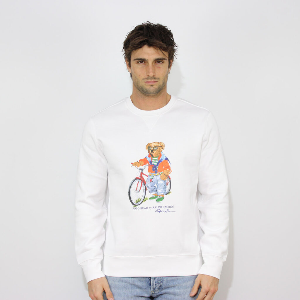 Felpa girocollo Polo Bear con bici bianco