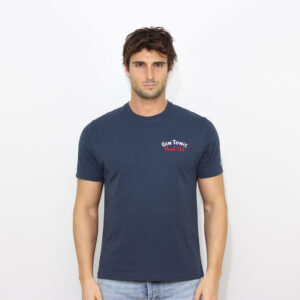 T-shirt ricamata fronte e retro Gin tonic beach club blu