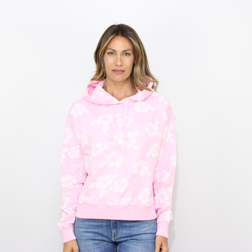 Felpa Mindy con cappuccio stampa hibiscus rosa