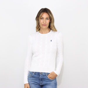 Maglia girocollo in cotone a trecce bianco