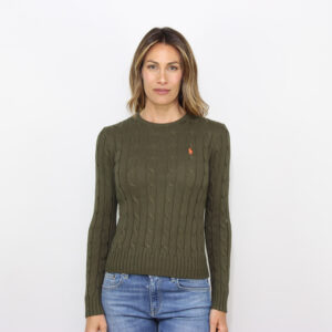 Maglia girocollo in cotone a trecce harvest olive