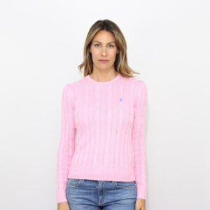 Maglia girocollo in cotone a trecce carmel pink
