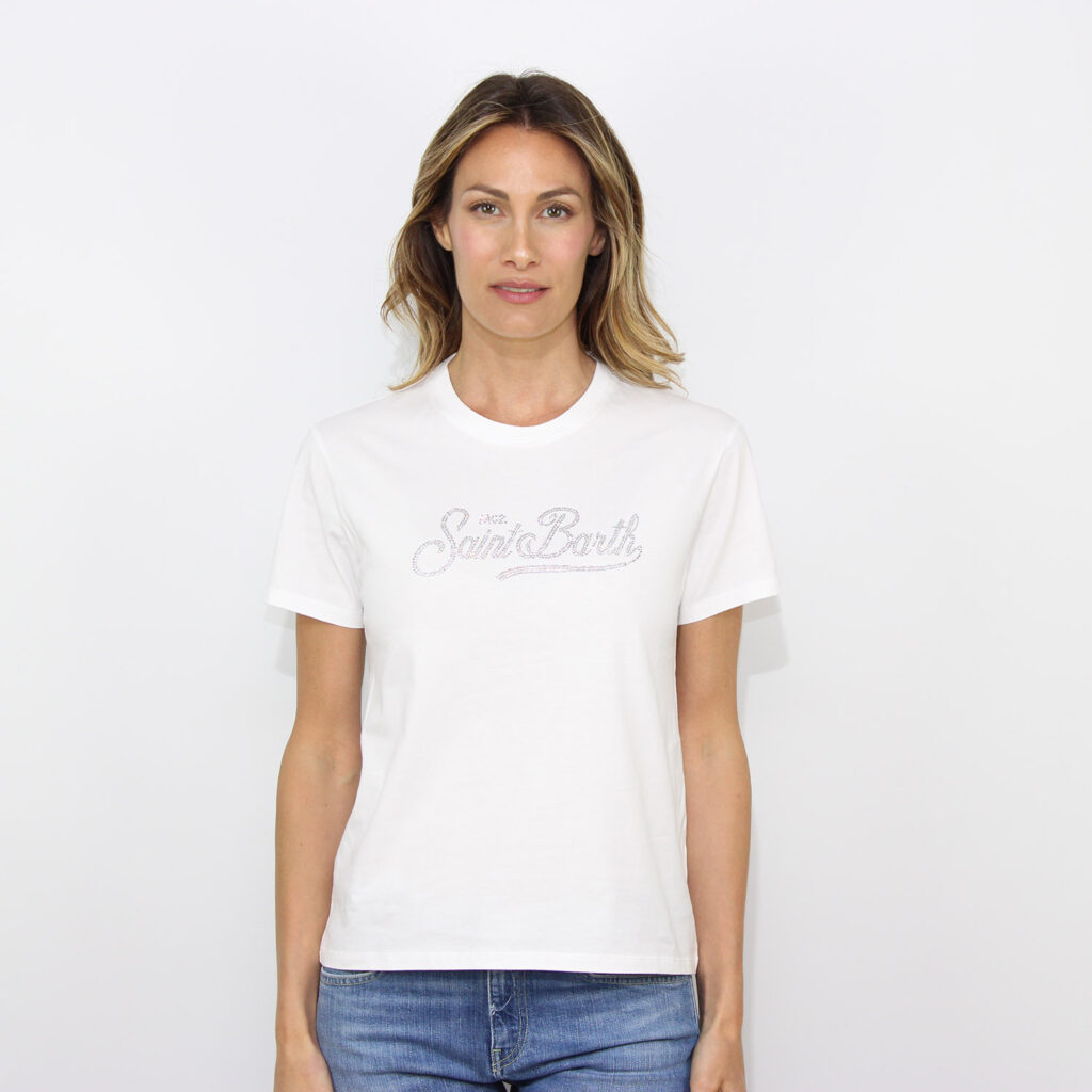 T-shirt Emilie strass logo bianca