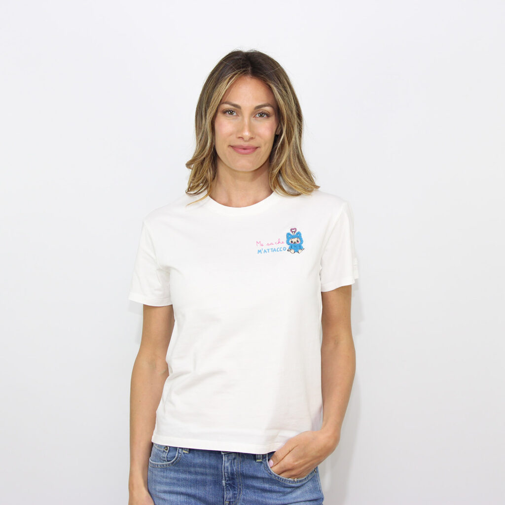 T-shirt Emilie m'attacco puppy ricamata bianco