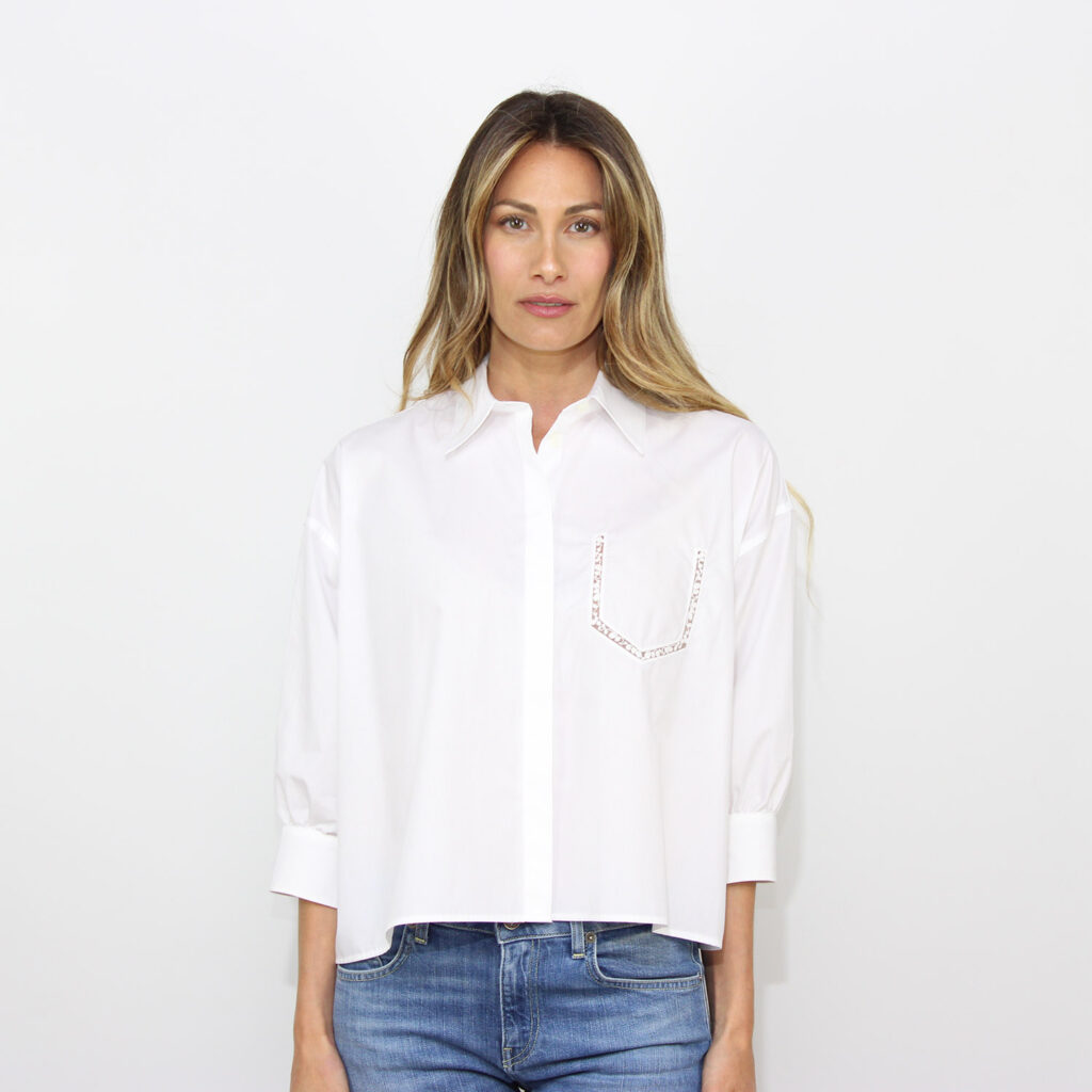 Camicia boxy finta tasca profilo pizzo bianca