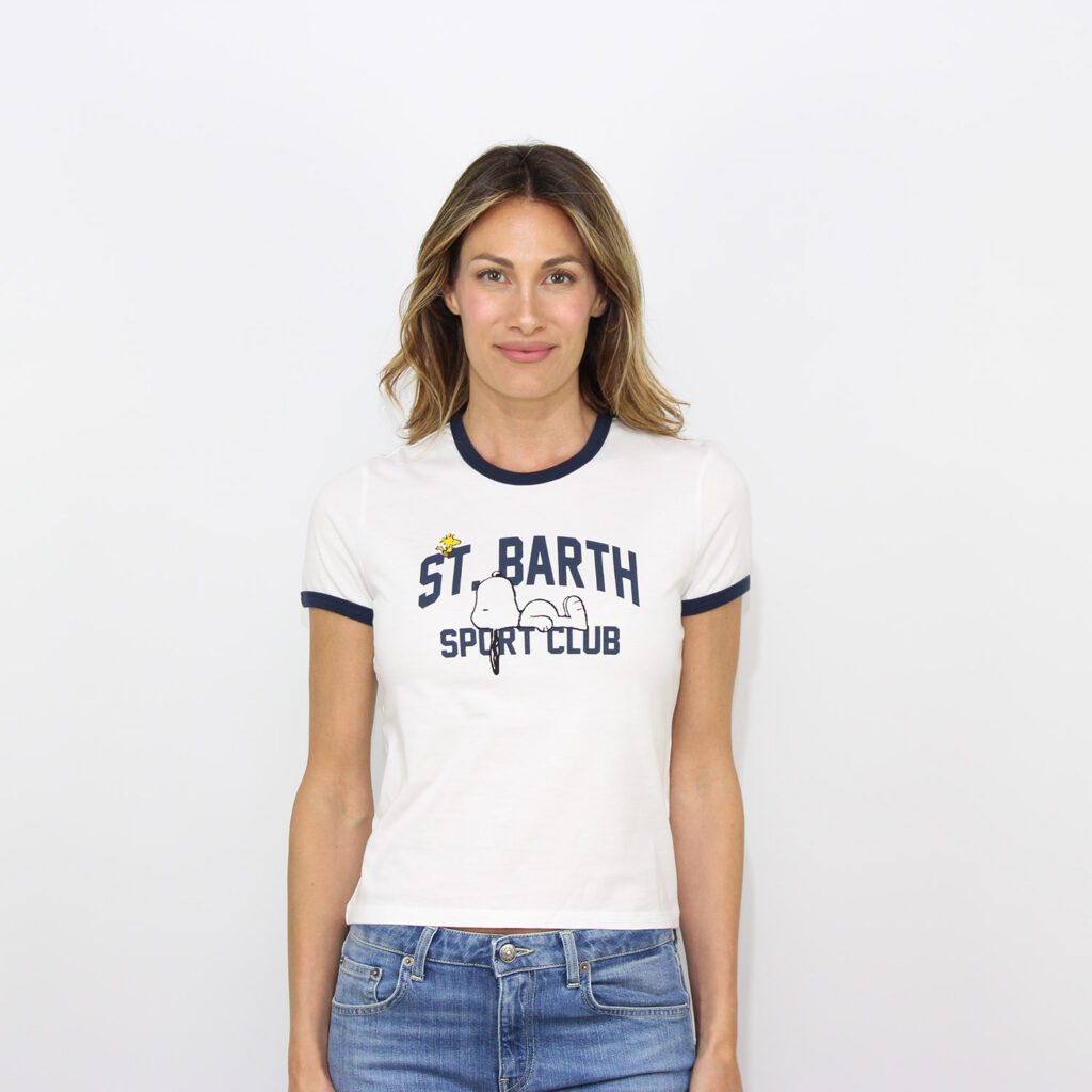 T-shirt Emilie string con stampa St Barth Snoopy bianco