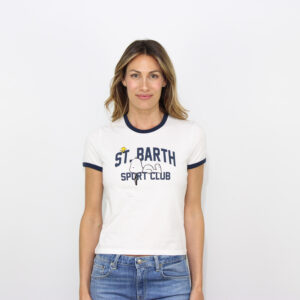 T-shirt Emilie string con stampa St Barth Snoopy bianco