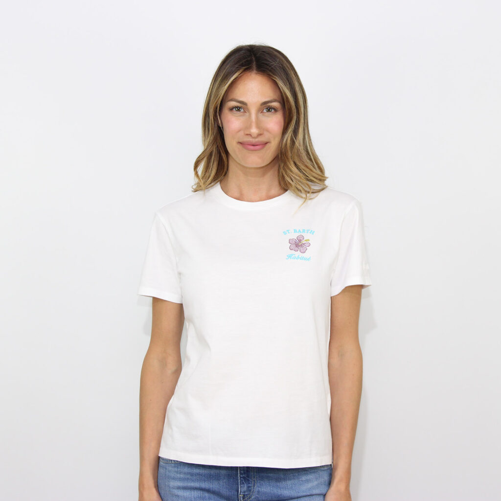 T-shirt Emilie ricamo e strass St. Barth habitue bianca