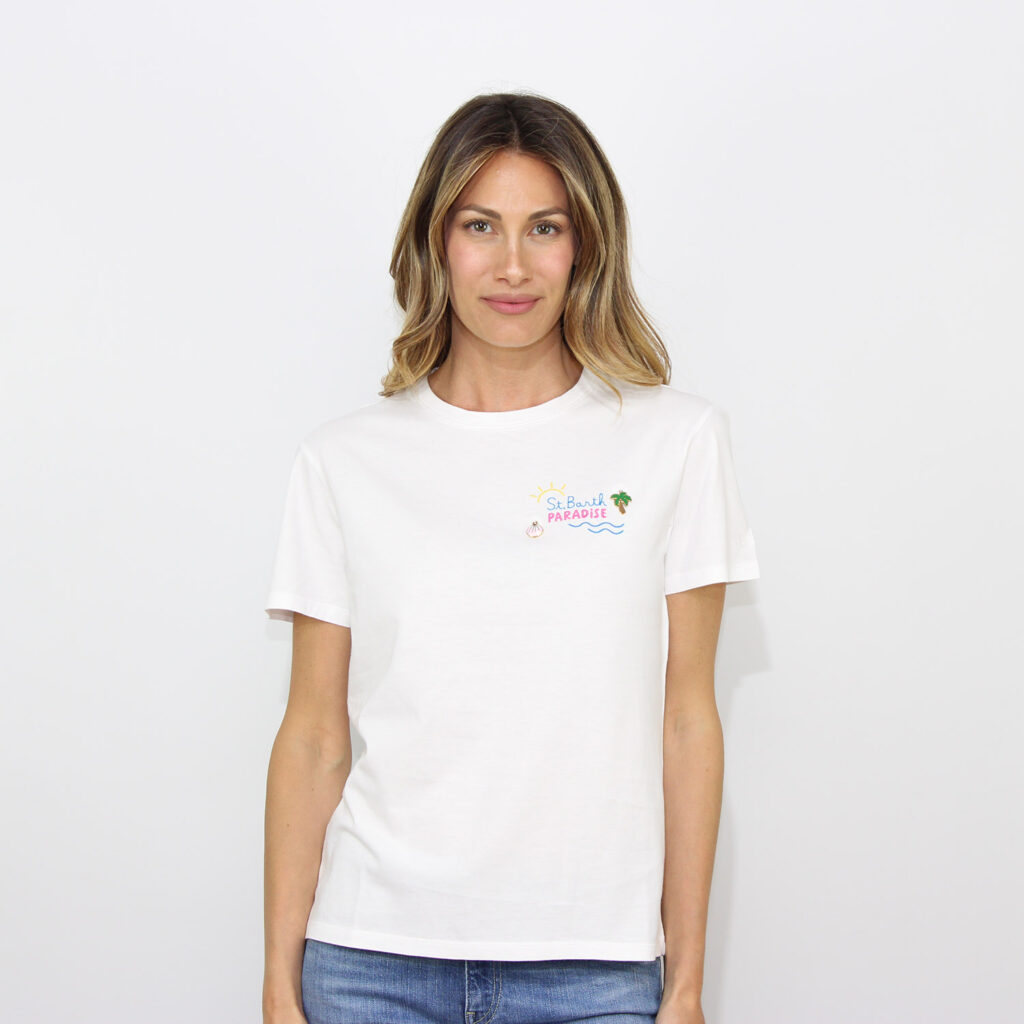 T-shirt Emilie ricamo e charms St. Barth paradise bianca