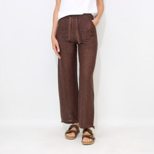 Pantalone in maglia con micropaillettes cioccolato
