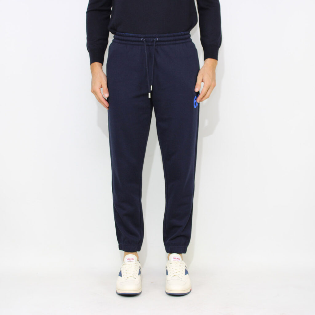Pantaloni jogging in felpa logo fluo blu navy