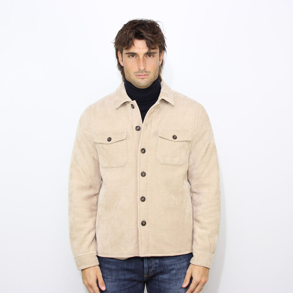 Overshirt in velluto a coste beige